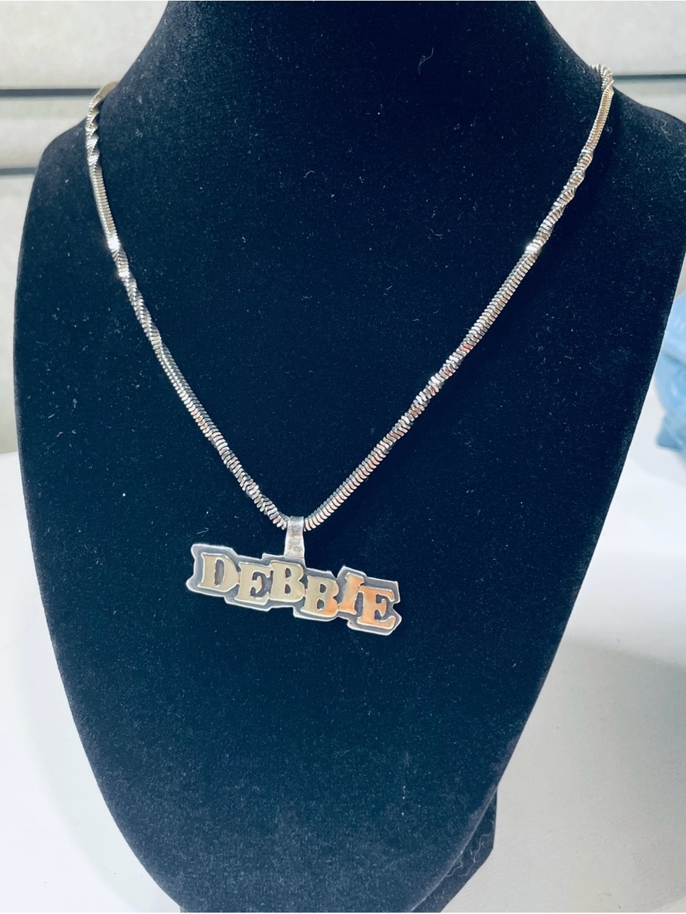 Vintage 925 Italy Sterling Silver ITAOR Gold Vermeil Debbie Nameplate Necklace